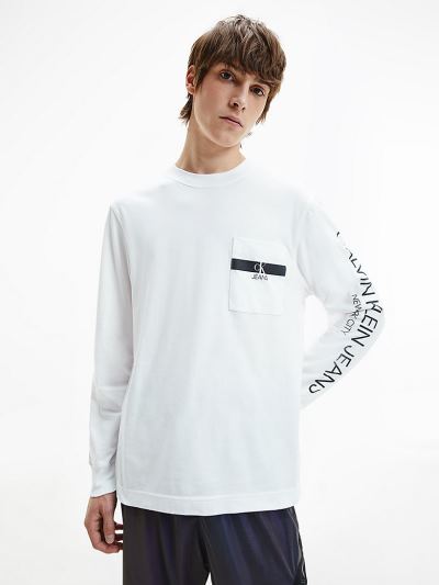 Calvin Klein Ruhák HU953145 | Calvin Klein Organic Cotton Férfi Hosszú Ujjú Póló Világos Fehér